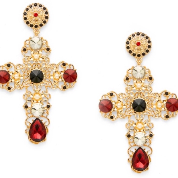 Jewelry - Cross Black and Red Earrings